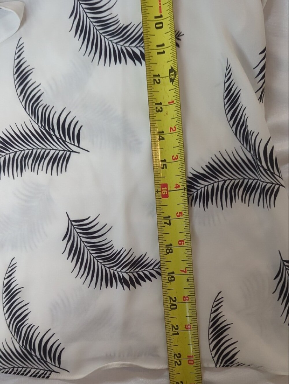 LOFT White Blouse with Black Palm Leaf Print and Tie V-Neck - Picture 8 of 9